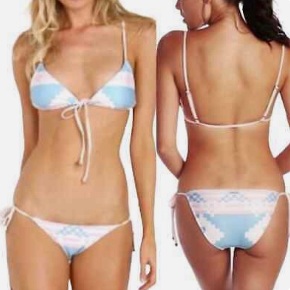 NWOT Wildfox Aztec Heart tribal pink & blue pastel triangle print string bikini